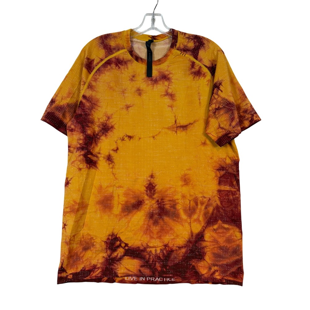 Lululemon Metal Vent Tech 2.0 Short‎ Sleeve Shirt Mens Large Yellow Tie Dye L